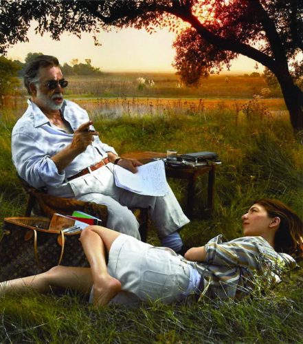 An elderly gentleman is talking to his companion.