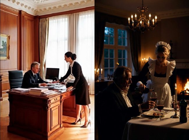 A sugar baby in her boss' office and home.